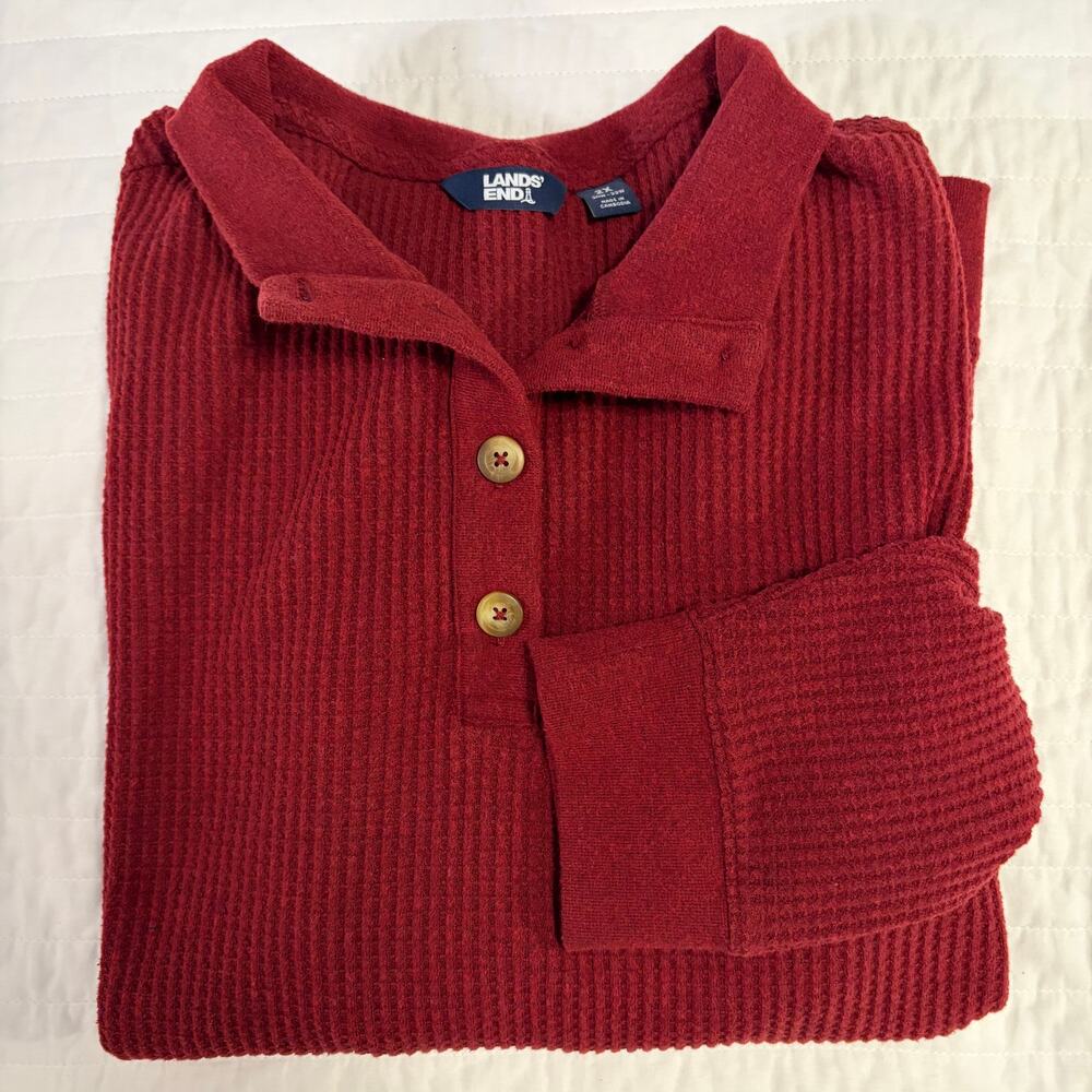 Lands' End Burgundy Waffle Knit Long Sleeve Sweater Womens 2XL